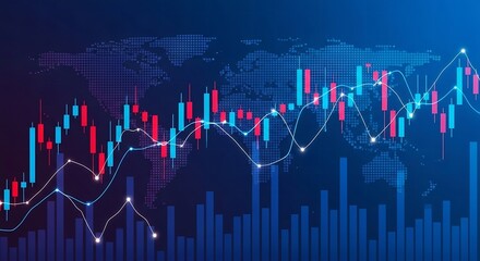 Global Market Analysis: Financial Stock Chart with Upward Trend on World Map Background, Investment and Trading Visualization Illustration