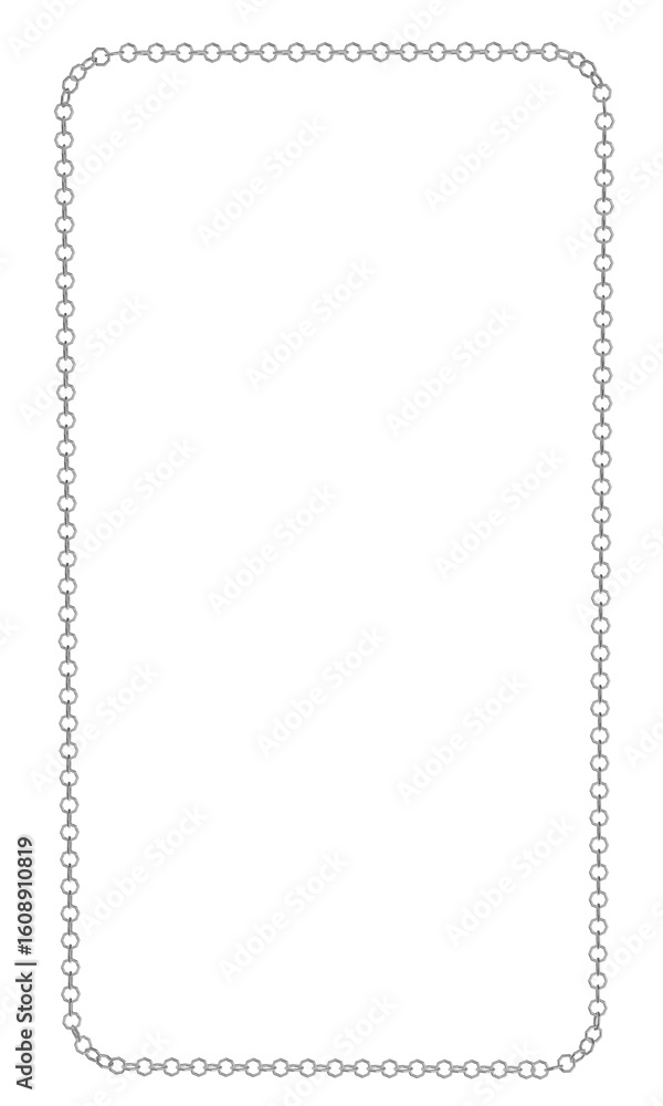Poster high-resolution 3d illustration of a fine metallic chain creating a minimalist vertical frame. perfe