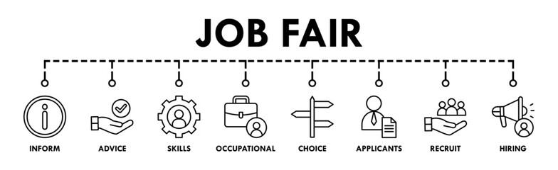 Job fair banner web icon vector illustration concept for employee recruitment and onboarding program with an icon of the information, advice, skills, occupational, applicants, recruit, and hiring