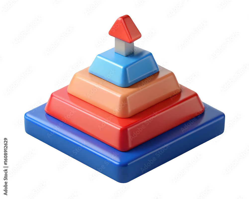 Poster 3d pyramid with square levels in gradient colors isolated on background for business charts presenta