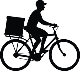 Silhouette of a bicycle delivery courier with a box on the rack