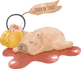 Cute Capybara Halloween Clipart | Kawaii Halloween Animal Illustration