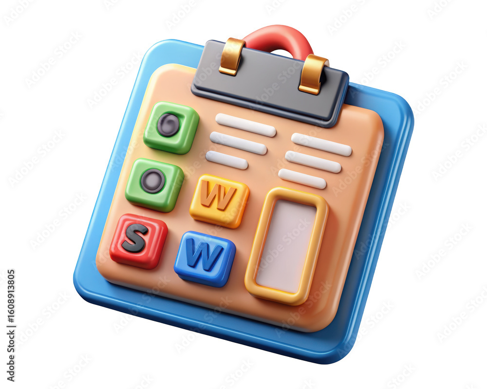 Poster abstract 3d rendered icon of swot analysis tool in bold colors on a background