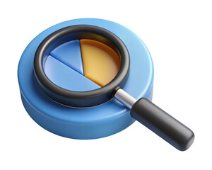 Business analysis and data visualization represented by 3d rendering of pie chart and magnifying glass for strategic insights
