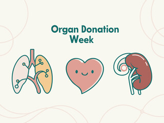 Organ Donation Week Illustration with Lung Heart and Kidney Icons on a Beige Background
