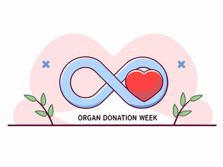 Organ Donation Week illustration with infinity symbol and heart for awareness and support campaign event celebration