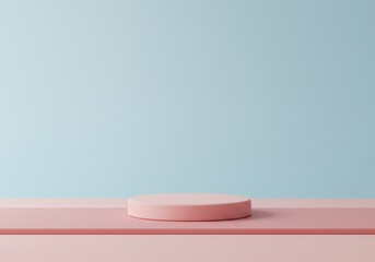 Minimalist Pink Podium Against a Soft Blue Background - Clean Product Display Stage