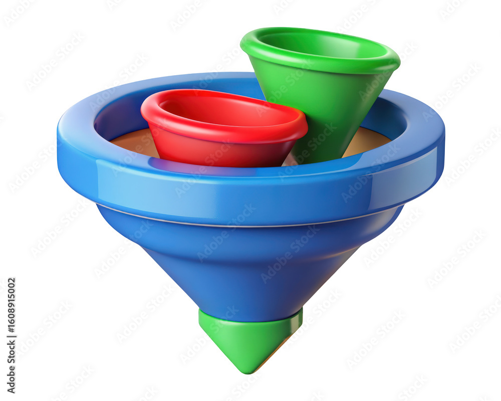 Poster colorful sales funnel with red and green leads inside on a background 3d rendered visual marketing a