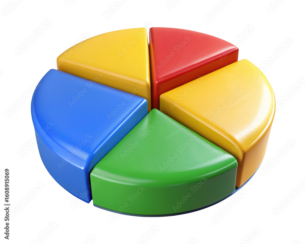 Poster colorful 3d pie chart segments isolated on background illustrating business analytics and statistica