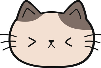 Cute cartoon cat excited face, Brown cat face sticker, Flat design kitty head, Hand drawn doodle