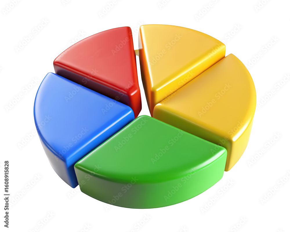 Poster glossy colorful 3d rendered pie chart graphic displaying business data analysis and financial market
