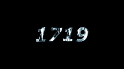 1719 Year Number Metallic Ice Effect Black Background Countdown Animation