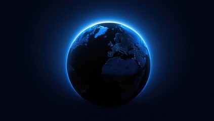 Fototapeta premium Night Earth, glowing blue continents on dark space