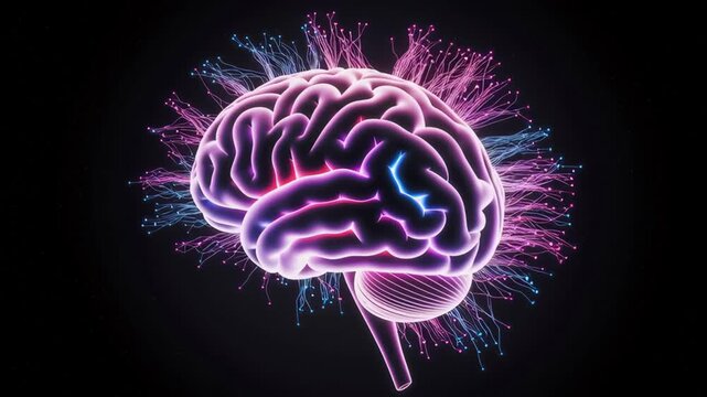 Glowing Digital Brain with Neural Connections Radiates Vibrant Colors, Symbolizing Artificial Intelligence and Innovation