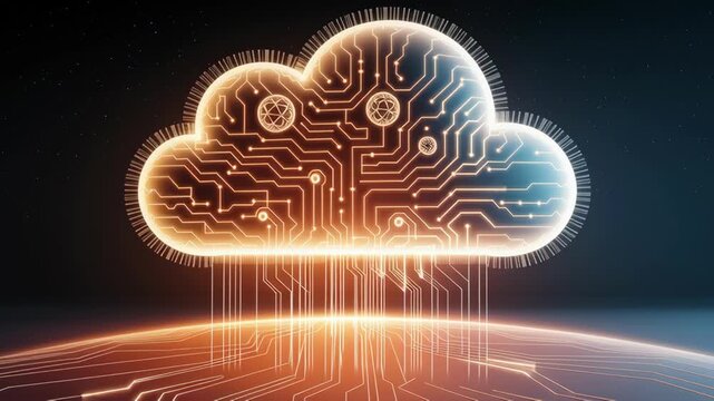 Futuristic Glowing Digital Cloud with Circuit Patterns Advanced Technology and Connectivity in Modern Data Networks