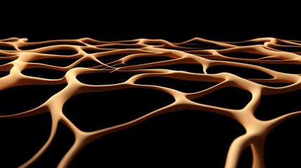 The image shows a network of interconnected, curving structures with a light orange hue, set against a black background, resembling veins or abstract organic patterns.