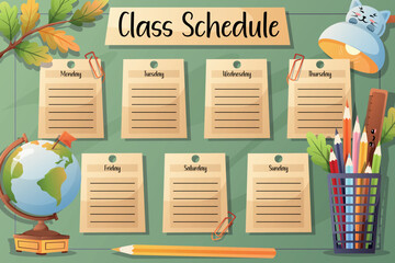 School schedule with seven days used for organizing subjects and managing daily study plans