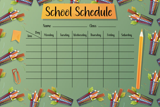 School schedule in table format with weekdays and time used for organizing subjects and lesson planning
