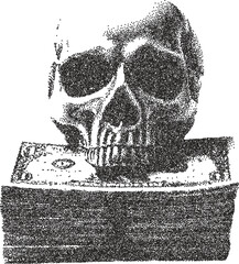 Skull retro y2k stipple design skeleton halftone brutalist urban vector png with clear background, bone 2000s photocopy grunge tattoo gen z effect