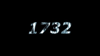 1732 Year Number Ice Effect Metallic Chrome Text on Black Background Cinematic Title Animation