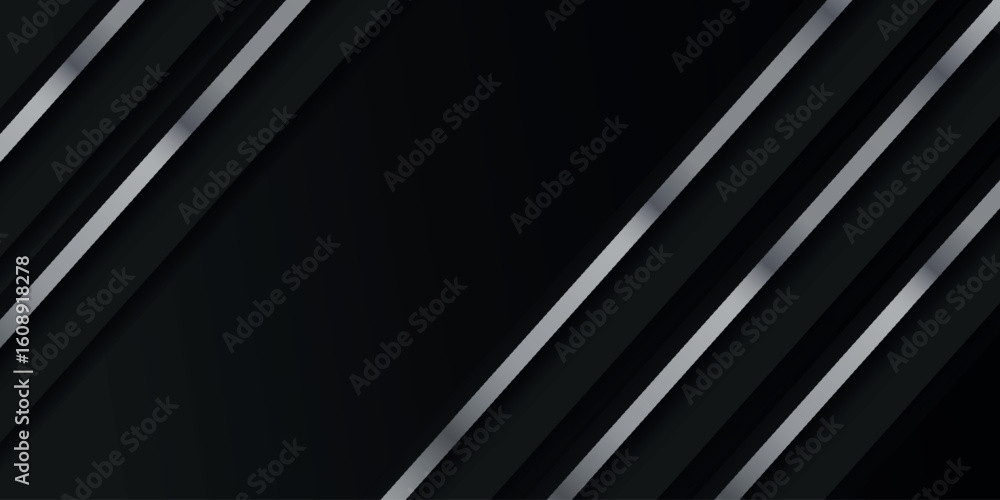 Poster dark background with shiny metallic silver diagonal lines. futuristic vector concept for presentatio