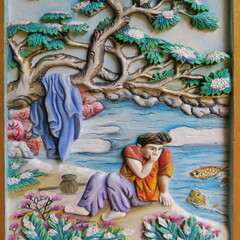 colorful art, in the old town of Hoi An in Vietnam in the rain