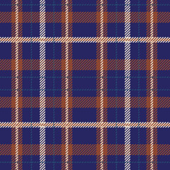 This seamless plaid features a rich navy base with bold orange and beige stripes, accented by thin teal lines. The vibrant yet classic palette adds energy to apparel or graphic designs. 