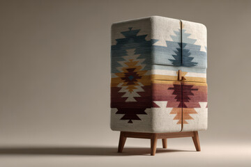 trendy piece of furniture for  featuring unique ethnic patterns stands elegantly against clean solidcolored