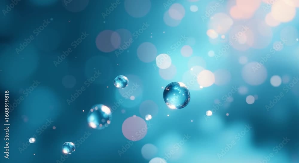 Aufkleber blue background multitude colorful bubbles floating air creating beautiful mesmerizing effect