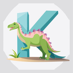 Obraz premium letter K with the dinosaur theme vector illustration in a playful cartoon style.