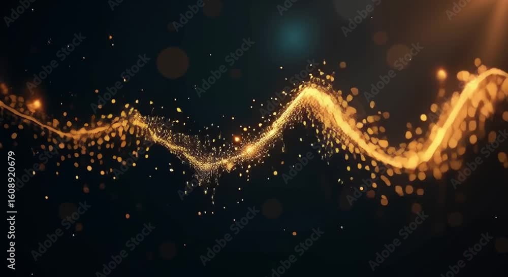 Poster dark background golden particles stars creating mesmerizing effect particles scattered across dark b