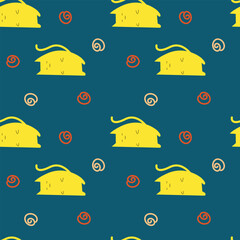 Cute sleeping cat cartoon seamless pattern background for wrapping, holiday, pet, wallpaper and gift