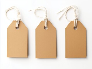 Blank Craft Tags with Twine on White Background