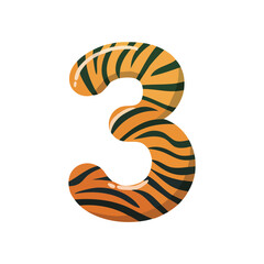 Naklejka premium 3 with the Tiger stripes theme vector illustration in a playful cartoon style.