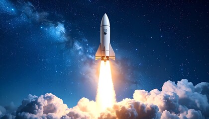 Rocket launch into starry night sky