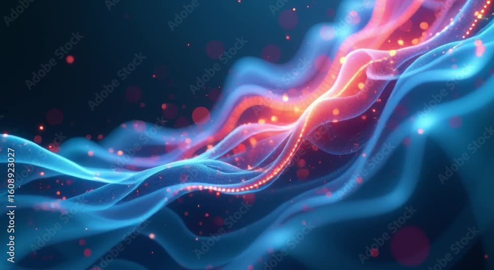 Poster abstract blue red background wavy lines dots creating dynamic wallpaper