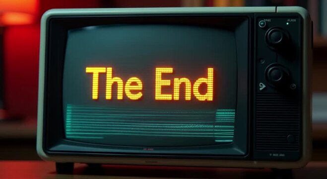 old television words end sitting table blurred background