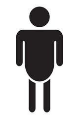 Simple black silhouette icon of an overweight male figure. Useful for health, fitness, medical, obesity awareness, and wellness-related visuals and infographics.