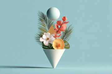 Pastel-toned floral arrangement in a cone-shaped vase