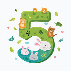 5 with the Animals theme vector illustration in a playful cartoon style.