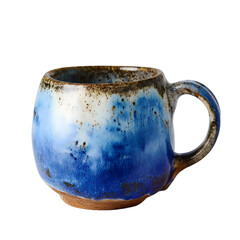 Artistic ceramic coffee mug with a rustic glaze and handle isolated on transparent background