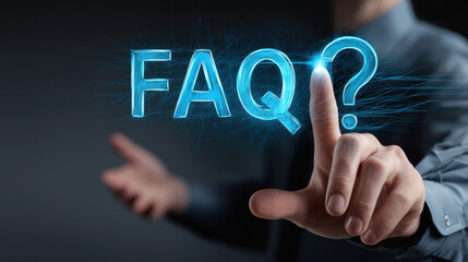 Obraz premium Stylized Interface of FAQ Concept with Business Hand and Lighting Effects