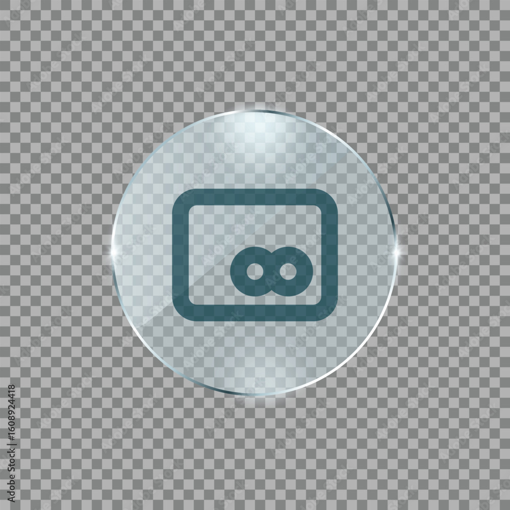 Poster video player screen icon in metallic round style representing media file playback movie clip or stre
