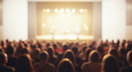 Large audience fills a hall for an event.