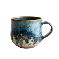 Beautifully crafted ceramic mug with a unique blue green glaze and rustic texture isolated on transparent background