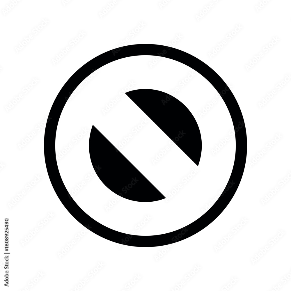 Poster a simple black and white graphic of a circle with a diagonal line through it representing prohibitio