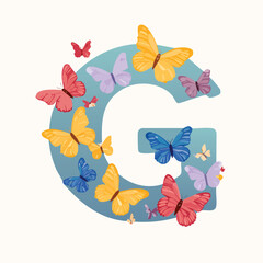 letter G with the Butterflie theme vector illustration in a playful cartoon style.