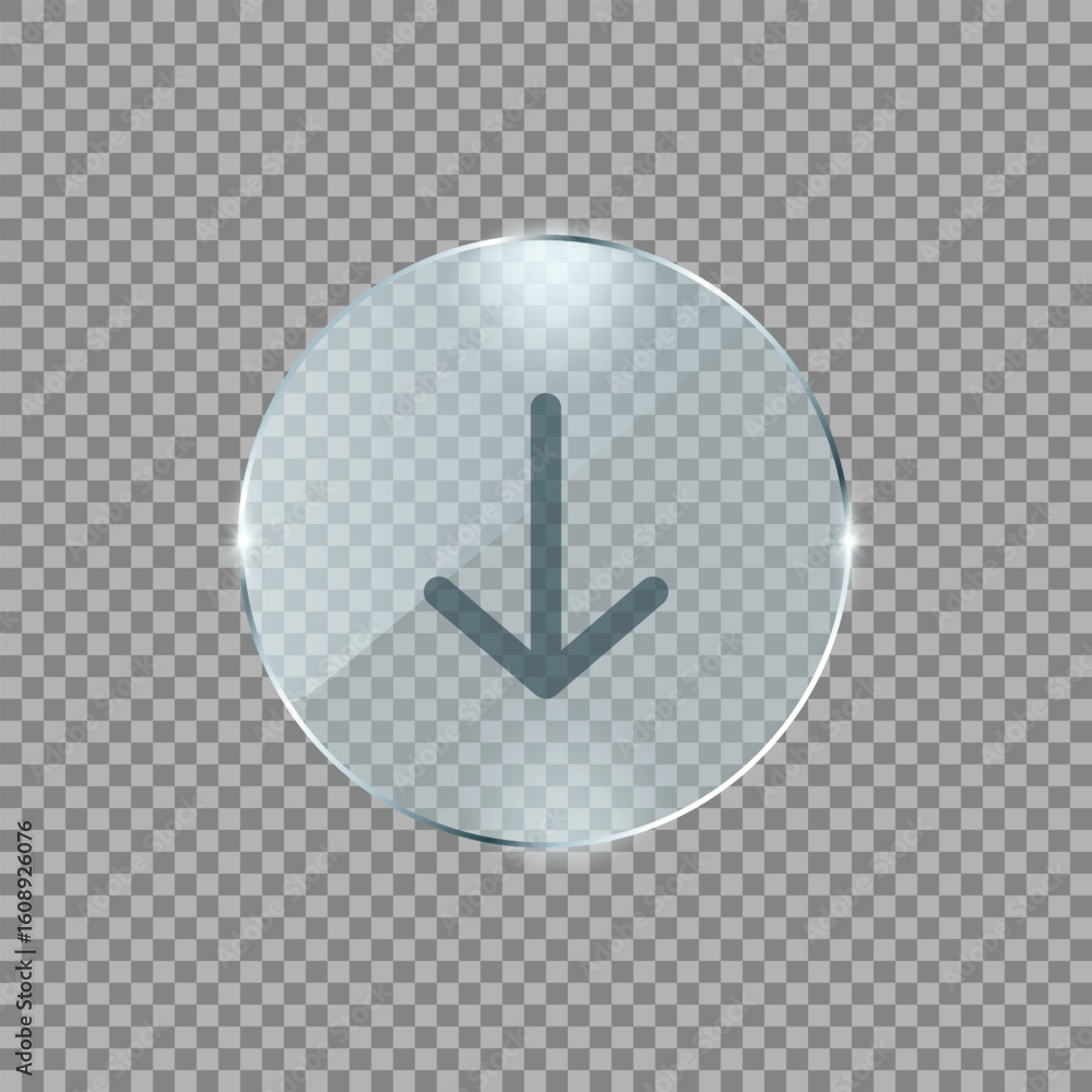 Poster down arrow icon in metallic button style ideal for download scroll bottom or dropdown menu indicatio