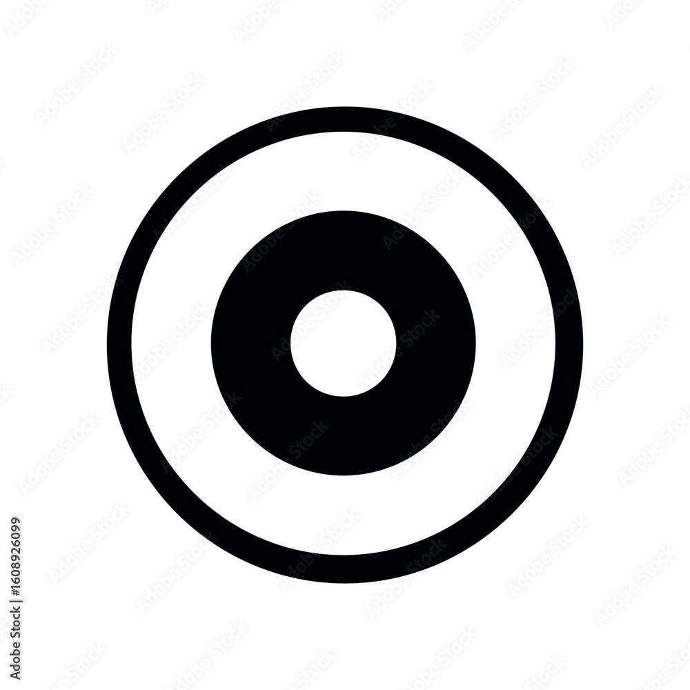 Poster concentric circles in black and white with a central white dot creating a target like design effect