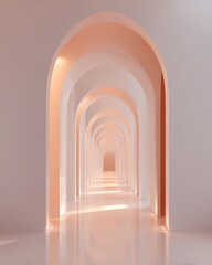 Fototapeta premium Pale pink arched hallway, minimalist design
